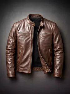 Heren Faux Leren Locomotief Jas Staande Kraag Punk Piloten Bikerjack Multi-Zakken Winddicht PU Leren Bovenkleding Jas