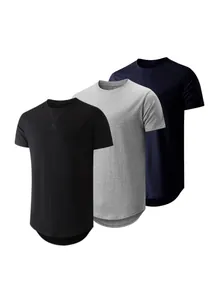 Selection of men's sports T-shirts in black grey navy blue with a unique curved hem design