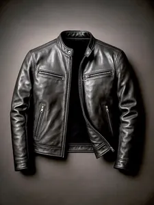 Klassieke zwarte slim fit motorfiets PU-leren jas met opstaande kraag