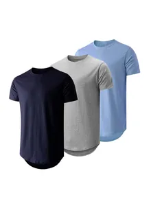 Set of three men's casual short sleeve T-shirts with curved hem in varied colors