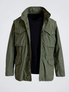 Classic olive green men's M65 field jacket with multi-pocket design and military style