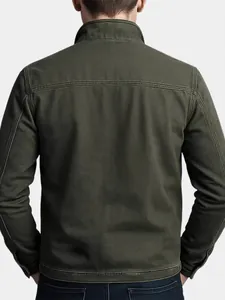 Men's vintage olive green canvas workwear jacket with classic back stitching