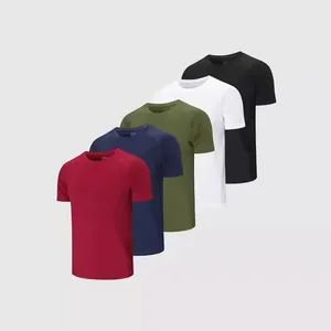 Set of five men's breathable short-sleeve athletic t-shirts in various solid colors