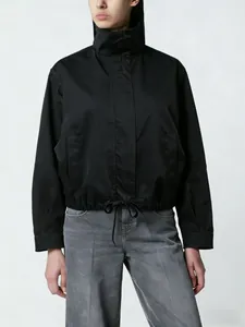 Damen windjacke mit stehkragen schwarz, leichte sportjacke für frühling und herbst