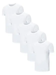 Set of 5 breathable white short sleeve sports T-shirts for men, loose fit activewear.