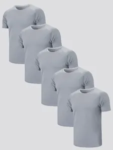 A set of five premium mens grey breathable short sleeve raglan t-shirts for sports