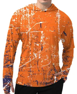 Détail du sweat à capuche de pêche pour hommes avec imprimé graphique orange vieilli