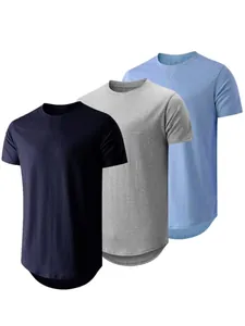 Premium pack of 3 men's athletic T-shirts with curved hem in black, gray and blue