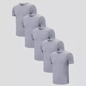 Set of 5 pack men's loose breathable short-sleeve sports T-shirts in plain light grey