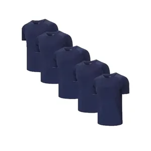 5-pack of men's navy blue quick-dry sports t-shirts for workout and daily wear.