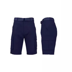 Professional men's navy blue quick-dry cargo shorts with multi-pockets and matching belt
