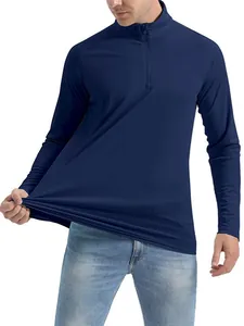 Maglia sportiva da uomo blu navy a maniche lunghe con mezza zip rapida