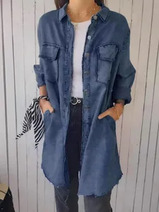 Women's denim-look loose casual shirt jacket in long oversized style