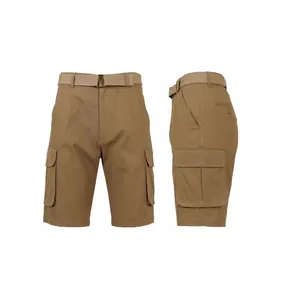 Men's khaki cargo shorts with adjustable belt and multiple side pockets for summer wear