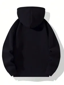 Achteraanzicht van een minimalistische zwarte oversized hoodie met lange mouwen