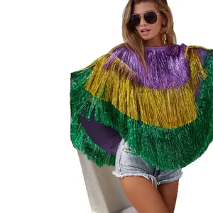 Poncho de carnaval festif à franges métalliques pour défilé et spectacles de fête
