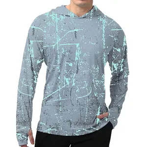 Détail d'un sweat à capuche de pêche pour hommes avec motif abstrait et passe-pouces
