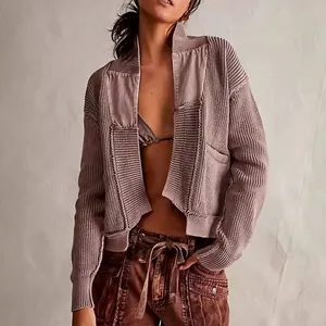 Damen Casual Patchwork Strickjacke Langarm Cardigan Bestickt Color Block Jacke Mode Kontrastnähte Oberbekleidung Mantel