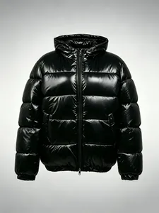 Men's Winter Shiny Patent Padded Jacket Thick Warm Hooded Puffer Coat Casual Sport Solid Color Top Outerwear With Zipper Pockets
