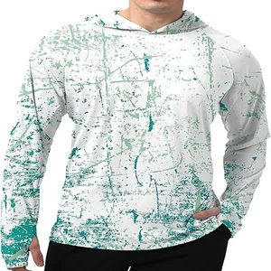 Vue détaillée de l'imprimé vert sur un sweat à capuche de pêche blanc pour hommes.