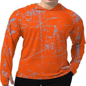 Sweat à capuche de pêche protection solaire séchage rapide orange avec motif abstrait bleu