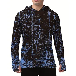 Détail du sweat à capuche de pêche à séchage rapide avec motif bleu pour hommes