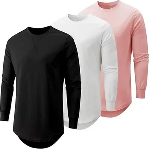 Collection de t-shirts à manches longues pour hommes avec ourlets arrondis en trois couleurs