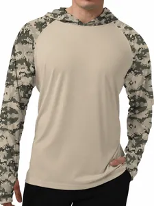 Vêtements de Pêche de Protection Solaire pour Hommes de Plein Air Séchage Rapide Respirant Soie Glacée Haut à Capuche Avec Passe-Pouce Protection UV Camouflage Imprimé Éclaboussures Vêtements de Sport