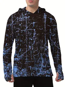 Sweat à capuche de pêche anti-UV pour homme, séchage rapide avec imprimé bleu et passe-pouces