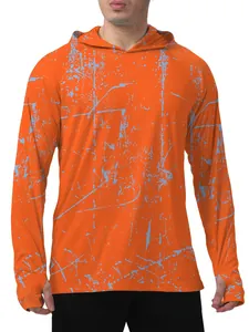 T-shirt de pêche à capuche pour homme, séchage rapide, orange avec motif artistique
