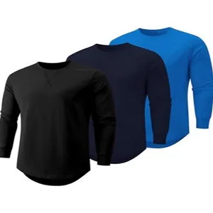 Lot de 3 t-shirts à manches longues pour hommes en noir, bleu marine et bleu royal