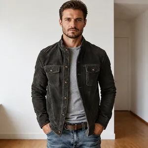 Klassische anthrazitfarbene Wildlederjacke für Herren mit praktischen Taschen und Knöpfen