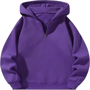 Felpa con cappuccio oversize viola da donna con mezza zip e vestibilità casual sportiva