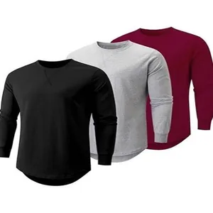 Lot de trois t-shirts de sport à manches longues pour hommes en noir, gris et bordeaux