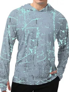 Sweat à capuche de pêche anti-UV pour hommes, séchage rapide, motif graphique bleu