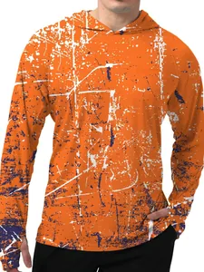 Sweat à capuche de pêche orange séchage rapide pour homme avec imprimé usé bleu