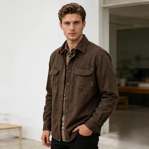 Men's Heavyweight Biker Jacket European Style Vintage Workwear Outerwear Plaid Lining Long Sleeve Casual Jacket Top
