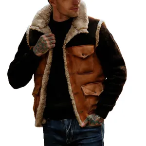 Stylish men's vintage brown faux-leather vest featuring warm shearling lining and pockets