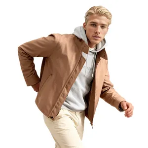 Modern men's minimalist khaki stand collar zipper jacket for casual spring autumn wear