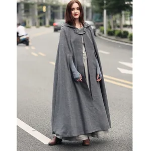Dames Lange Mantel met Capuchon Cape Elegant Effen Kleur Wollen Poncho Voor Halloween Cosplay Feest Herfst Winter Top