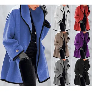 Manteau en laine ample pour femme en plusieurs couleurs avec bordure contrastée noire