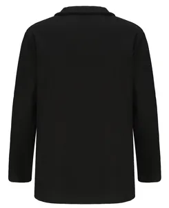 Vista posteriore di una giacca casual da uomo nera a tinta unita con colletto classico.