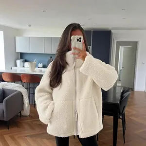 Dames Intellectuele Relaxte Stijl Lamswol Jas Herfst Winter Warm Effen Kleur Hoge Hals Rits Imitatiebontjas Top