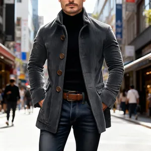 Men's Casual Polyester Solid Color Lapel Blazer Jacket Slim Fit Single Breasted Overcoat Fashion Outdoor Coat With Pockets