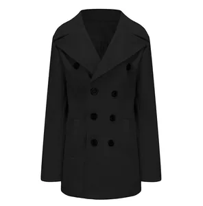 Cappotto in lana nero doppiopetto da uomo in stile britannico lunghezza media