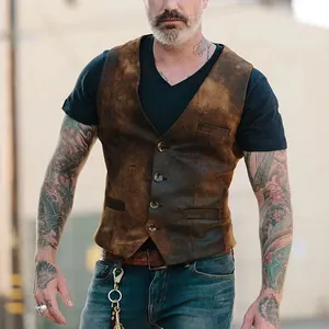 Gilet da uomo vintage marrone con scollo a V e stile retrò vissuto ideale per ogni look