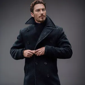 Men British Style Double-Breasted Woolen Coat Mid-Length Polyester Outerwear Casual Fashion Thickened Trench Coat For Men