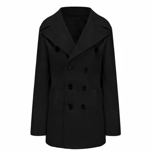 Classico cappotto di lana da uomo nero doppiopetto in stile britannico con design medio