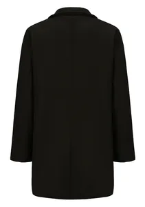 Detailed back view of a classic black wool mid-length coat for men, autumn winter style