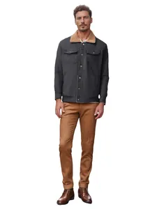 Full view of men's winter workwear jacket with warm fleece collar and chest pockets